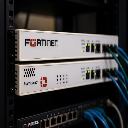 how does Fortinet work, FortiGate firewall devices in server rack